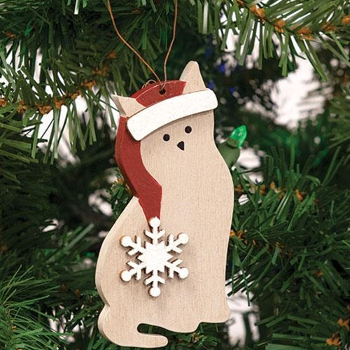 Snowflake Cat Wooden Ornament