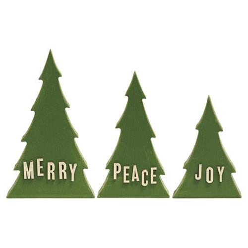 3/Set Joy Peace & Merry Wooden Trees