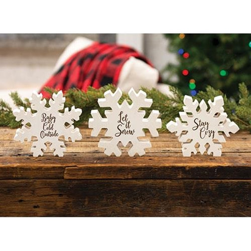 3/set Reversible Stay Cozy Chunky Glitter Snowflake Sitters