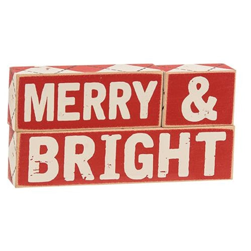 3/Set Plaid Merry & Bright Wooden Blocks