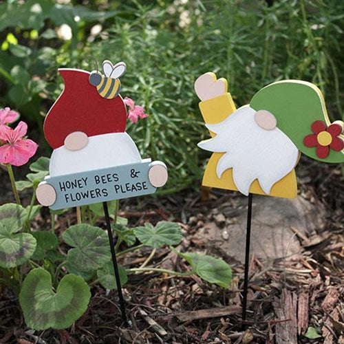 Gnome Honey Bees & Flowers Please Plant Poke 2 Asstd.