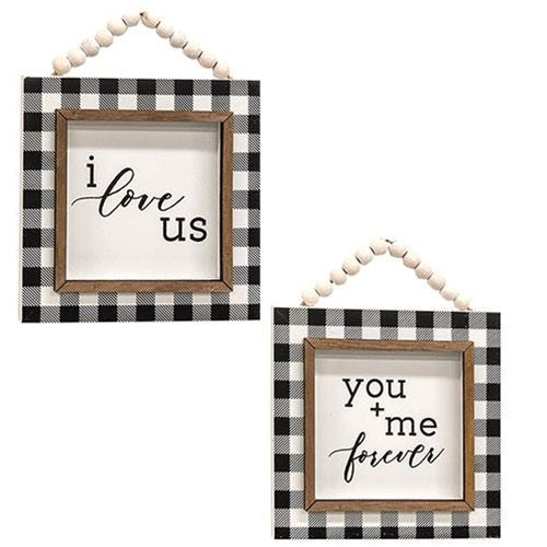 You + Me Beaded Buffalo Check Beaded Sign 2 Asstd.