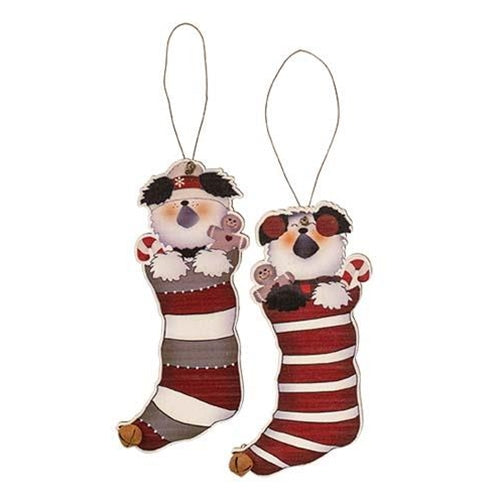 Puppy Jingle Bell Stocking Ornament 2 Asstd.