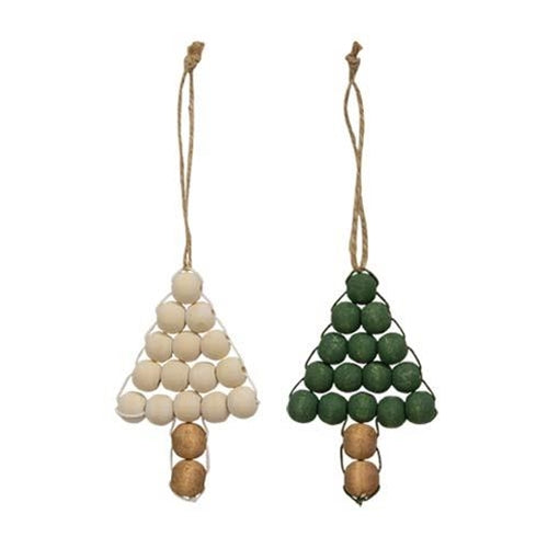 Wooden Beaded Christmas Tree Ornament 2 Asstd.