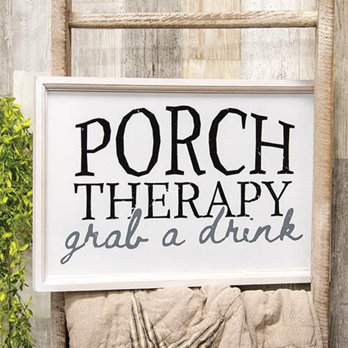 Porch Therapy White Framed Sign