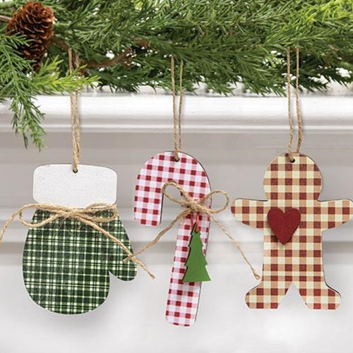 Country Plaid Christmas Ornament 3 Asstd.