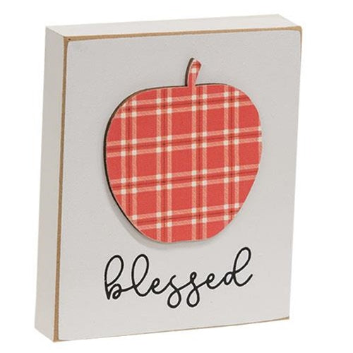 Blessed Plaid Apple Wood Block