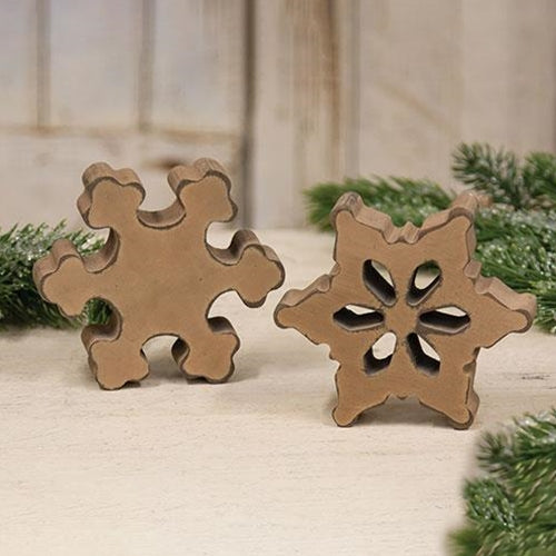 Antiqued Wooden Chunky Snowflake 2 Asstd.