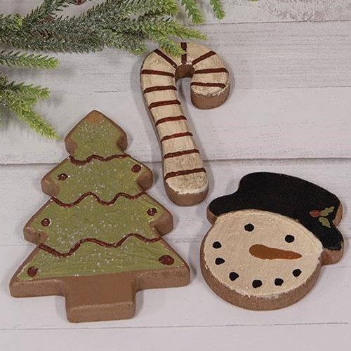 3/Set Snowman Candy Cane & Tree Wooden Christmas Cookies