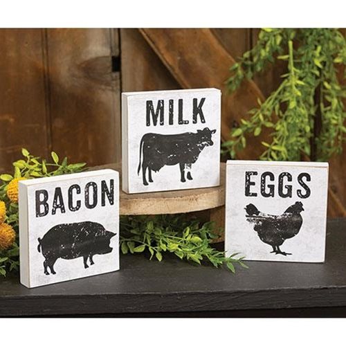 Bacon Eggs Milk Silhouette Square Block 3 Asstd.