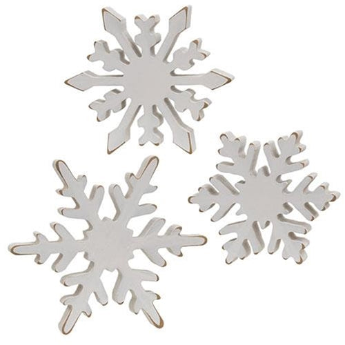 3/Set Distressed Chunky Wooden Snowflake Sitters