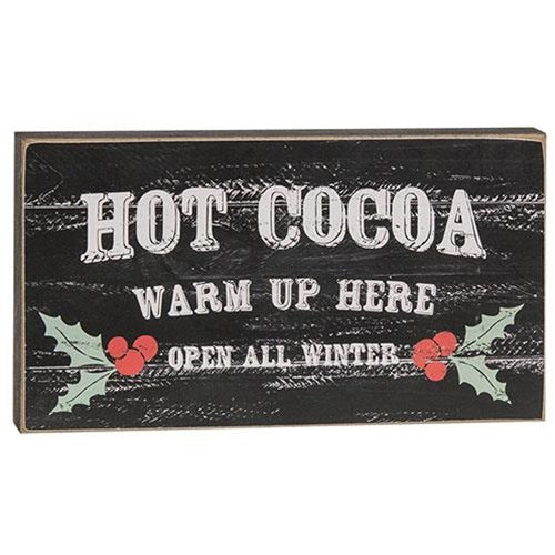 Hot Cocoa Warm Up Here Distressed Wooden Block Sign