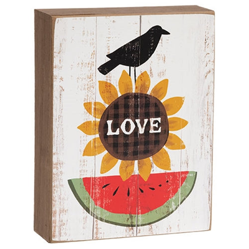 Crow "Love" Sunflower & Watermelon Box Sign