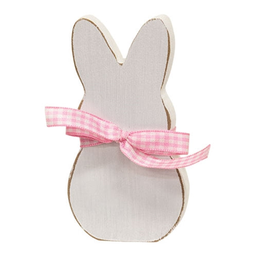 White Peep Bunny Sitter w/Pink Check Ribbon