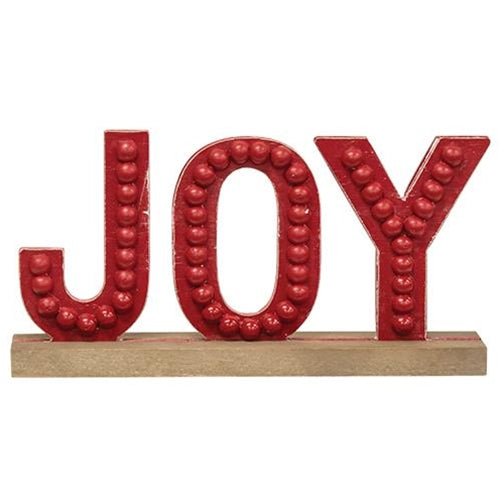 Distressed Beaded Wooden Joy Sign on Base