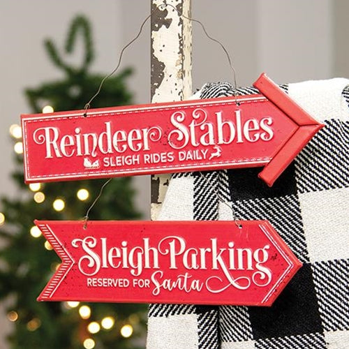 Reindeer & Sleigh Parking Metal Hanging Sign 2 Asstd.