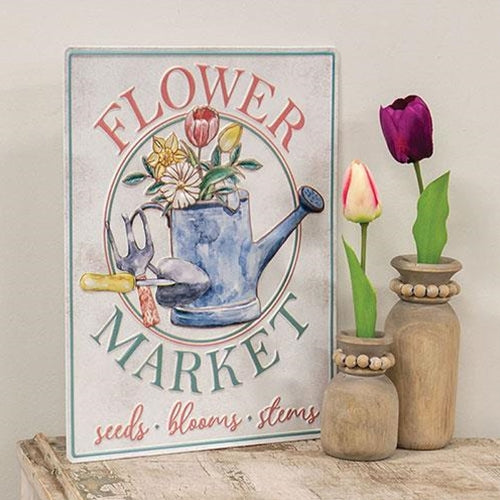 Flower Market Seeds Blooms Stems Metal Sign