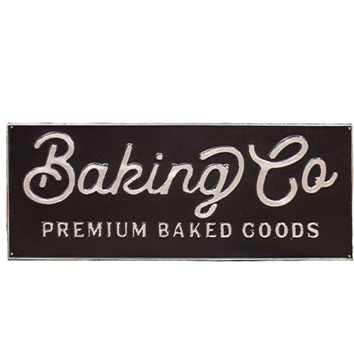 Black and Galvanized Metal Baking Co Sign