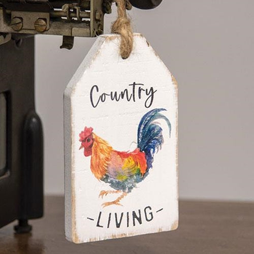 Country Living Rooster Wood Tag