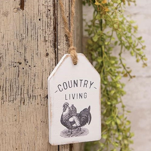 Country Living Chicken Wood Tag