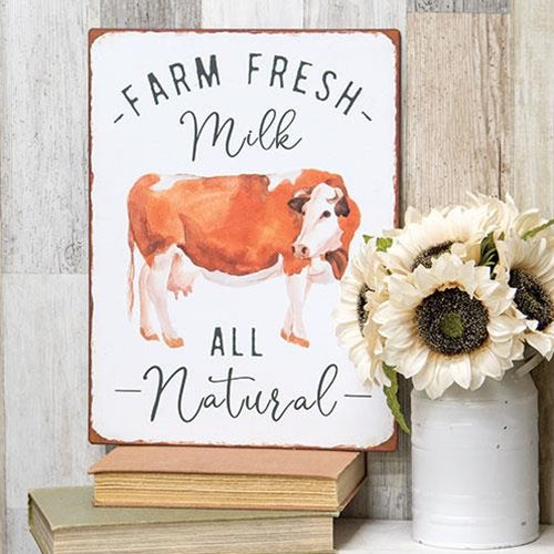 Farm Fresh Milk All Natural Distressed Metal Sign