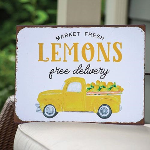 Market Fresh Lemons Truck Distressed Metal Sign