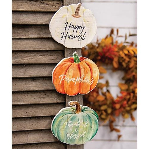 Fall Watercolor Pumpkin Wood Sign 3 Asstd.