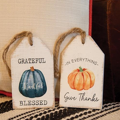 Thankful Pumpkin Wood Tag 2 Asstd.