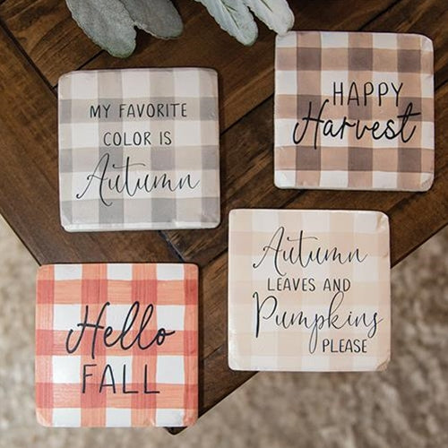 4/Set Fall Gingham Resin Coasters