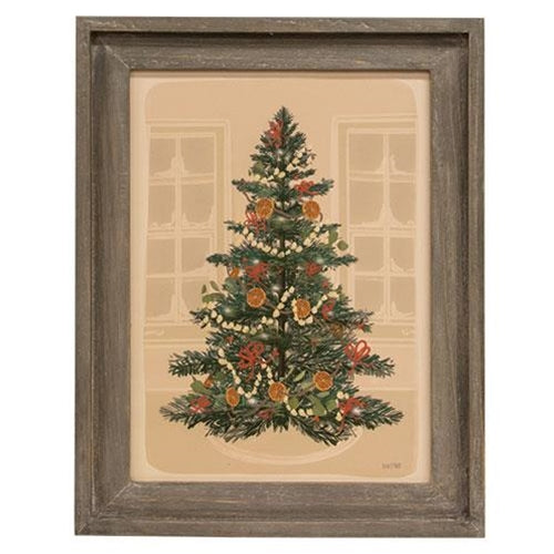 Christmas Tree Gray Wood Framed Sign