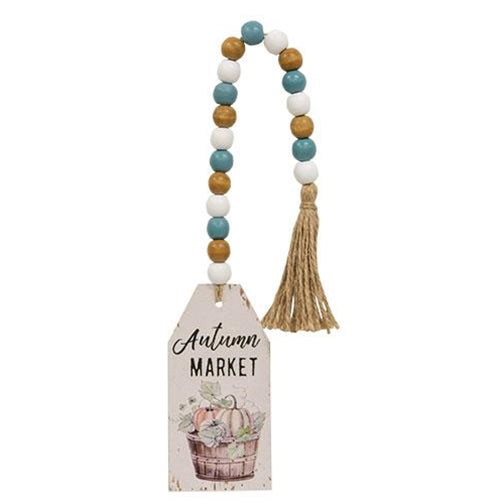 Autumn Market Beaded Wood Tag