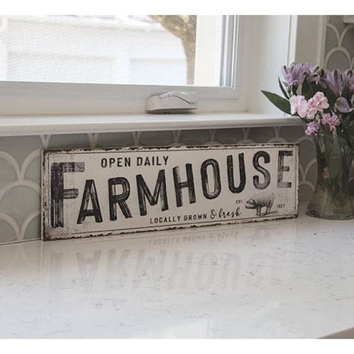 Open Daily Farmhouse Distressed Metal Sign