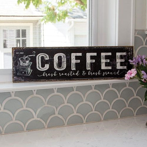 Coffee Black Distressed Metal Sign