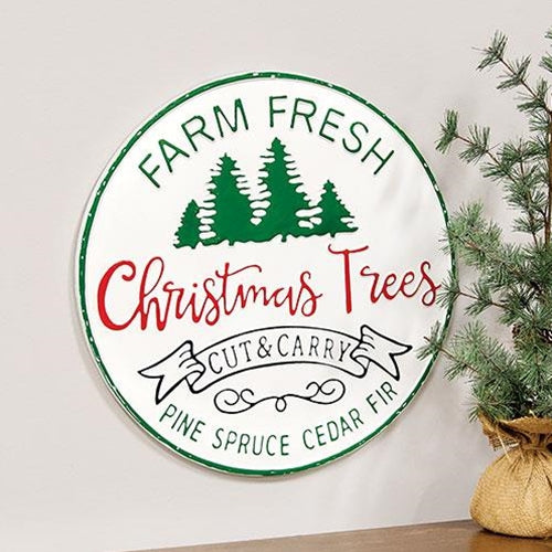 Farm Fresh Christmas Trees Distressed Round Metal Sign