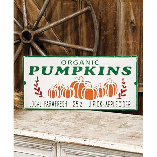 Organic Pumpkins Distressed Metal Sign