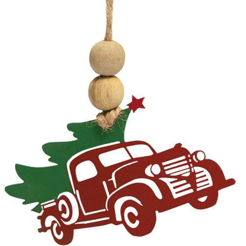 Cutout Metal Vintage Truck & Tree Ornament