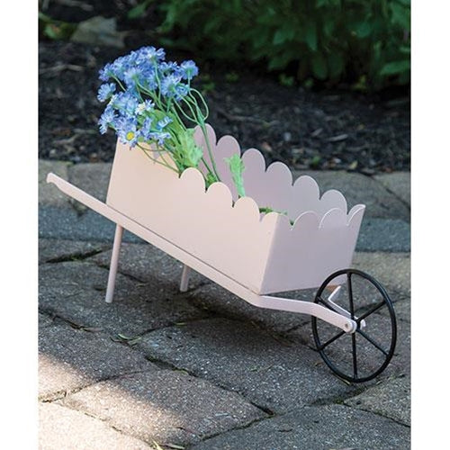 Pink Scalloped Metal Wheelbarrow