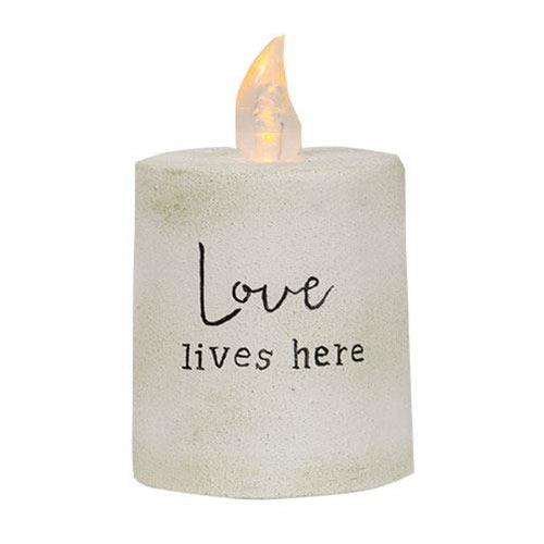 Love Lives Here White Cement Timer Pillar