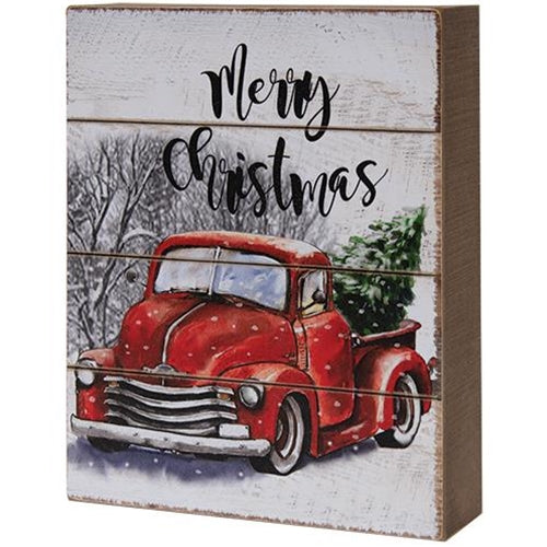 Merry Christmas Red Truck Box Sign