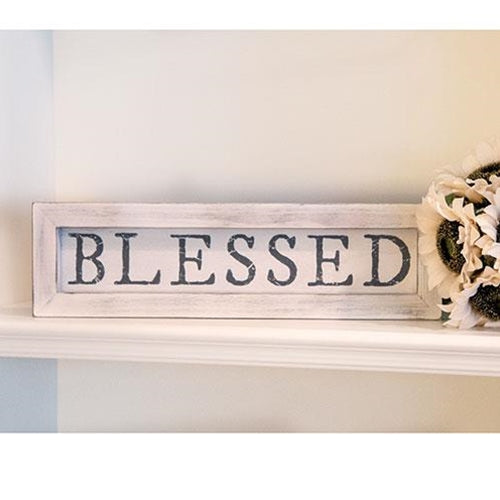 Blessed White Framed Sign