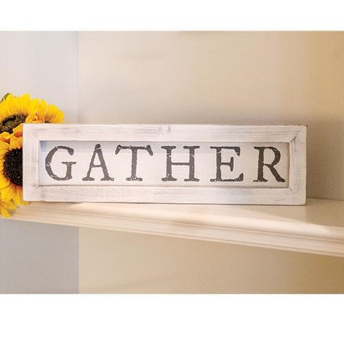 Gather White Framed Sign