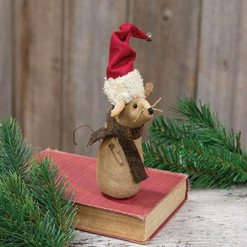 Stuffed Primitive Mouse in Santa Hat