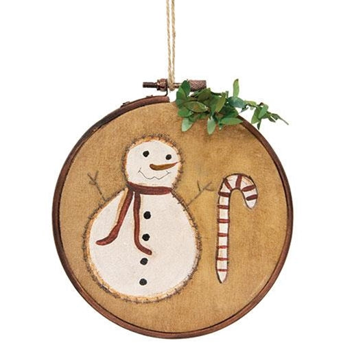 Teastained Primitive Snowman & Candy Cane Stitchery