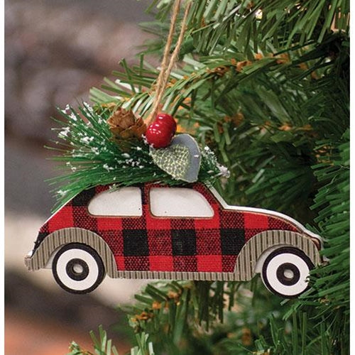 Buffalo Check Christmas Car & Pine Ornament