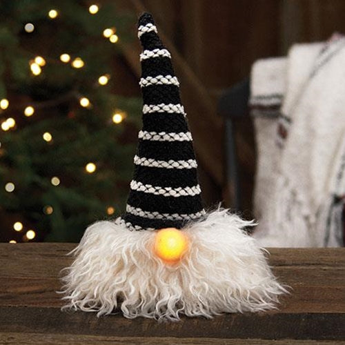 Sm Black Hat Santa Gnome w/LED Light Nose