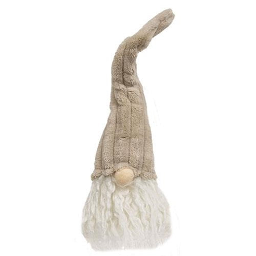 Med Sitting Plush Beige Gnome w/Ribbed Hat