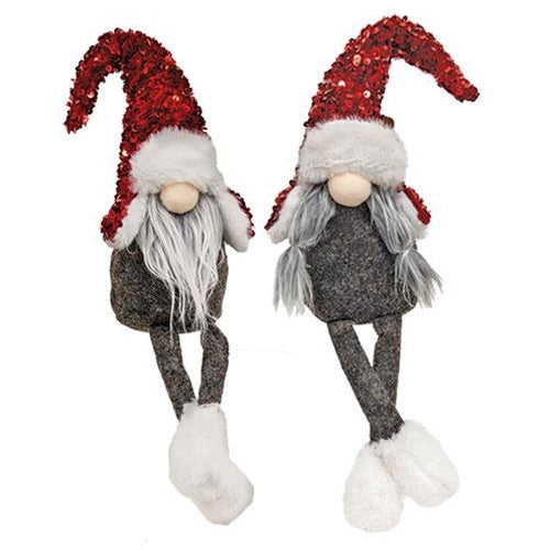 Mr. or Mrs. Red Sequin Dangle Leg Gnome 2 Asstd.