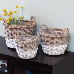 3/Set White Dipped Willow Gathering Basket Planters