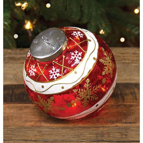 Red Stripe & Snowflake Light Up Ball Ornament