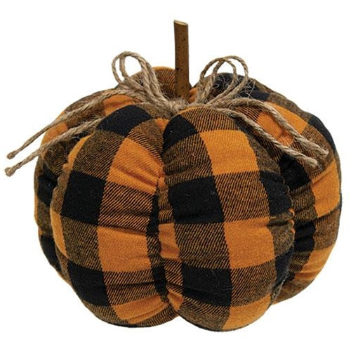 Orange & Black Buffalo Check Stuffed Pumpkin 6.5"